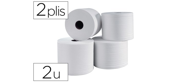 Bobine essuyage 1000f 2 plis coloris blanc lot de 2 unitès