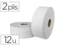 Papier toilette mini jumbo pure ouate blanche gauffrée prédécoupé 2 plis 180m paquet 12 rouleaux