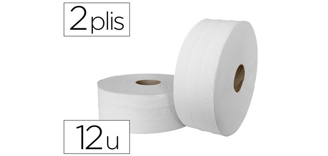 Papier toilette mini jumbo pure ouate blanche gauffrée prédécoupé 2 plis 180m paquet 12 rouleaux