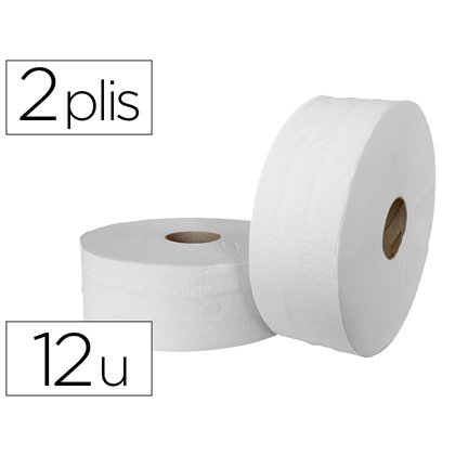 Papier toilette mini jumbo pure ouate blanche gauffrée prédécoupé 2 plis 180m paquet 12 rouleaux
