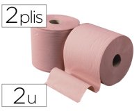 Bobine essuyage ouate chamois 1000 feuilles de 30cm 2 plis coloris saumon lot de 2 unites