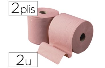 Bobine essuyage ouate chamois 1000 feuilles de 30cm 2 plis coloris saumon lot de 2 unites