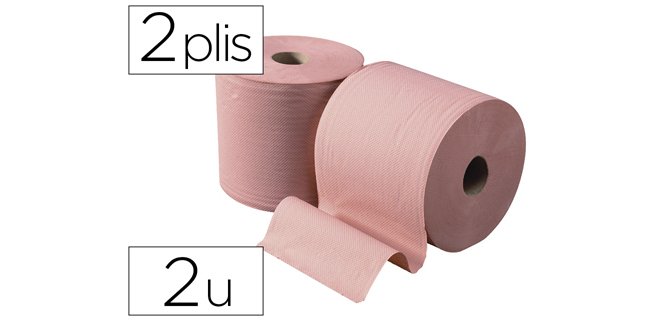 Bobine essuyage ouate chamois 1000 feuilles de 30cm 2 plis coloris saumon lot de 2 unites