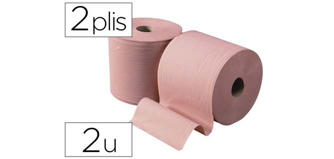 Bobine essuyage ouate chamois 1000 feuilles de 30cm 2 plis coloris saumon lot de 2 unites