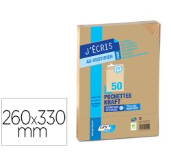 Pochette gpv kraft brun 90g silencieux auto-adhésive 260x330mm sachet 50 unités