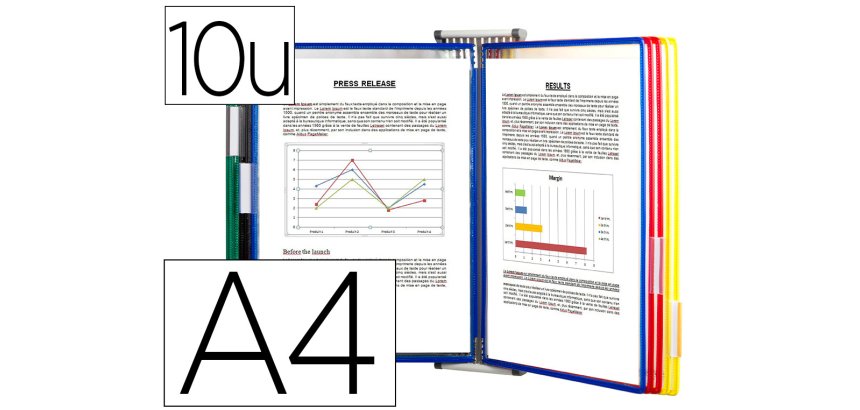 Pupitre mural tarifold 10 pochettes a4 à pivots bords couleur ouverture latérale