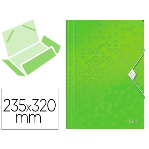 Chemise 3 rabats leitz wow polypropylène fermeture élastique coloris vert 235x320mm