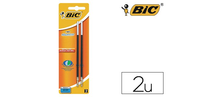 Recharge stylo bic atlantis pointe moyenne couleur noir blister 2 unités