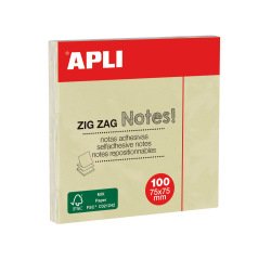 Bloc-notes apli adhésif zig-zag 75x75mm 100f repositionnables coloris jaune