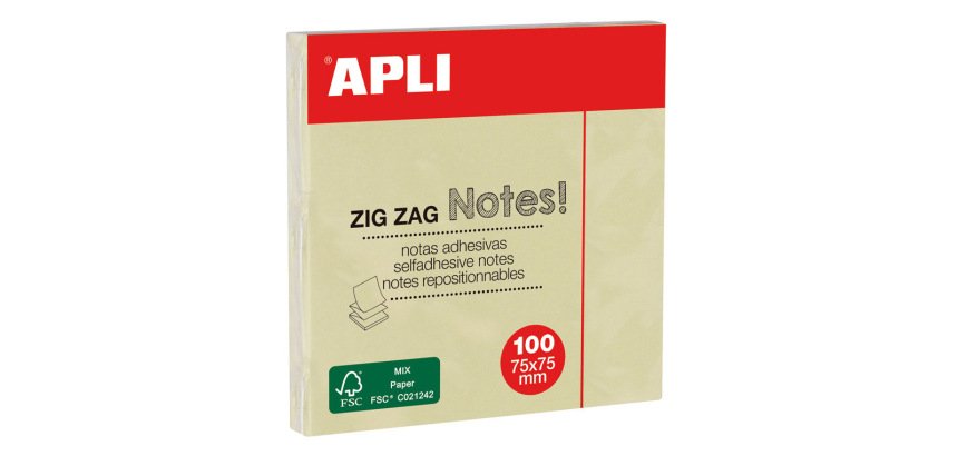 Bloc-notes apli adhésif zig-zag 75x75mm 100f repositionnables coloris jaune