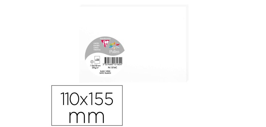 Carte correspondance clairefontaine pollen 210g/m2 110x155mm coloris blanc paquet25 feuilles