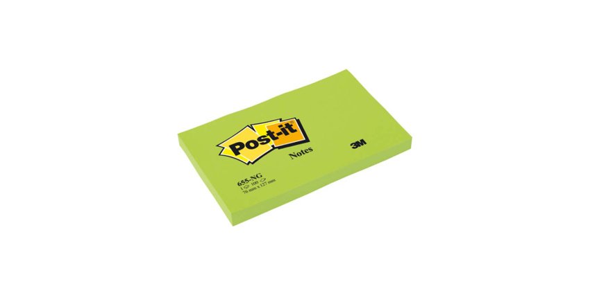 Bloc-note adhésif vert Néon 127 x 76 mm - bloc de 100 feuilles