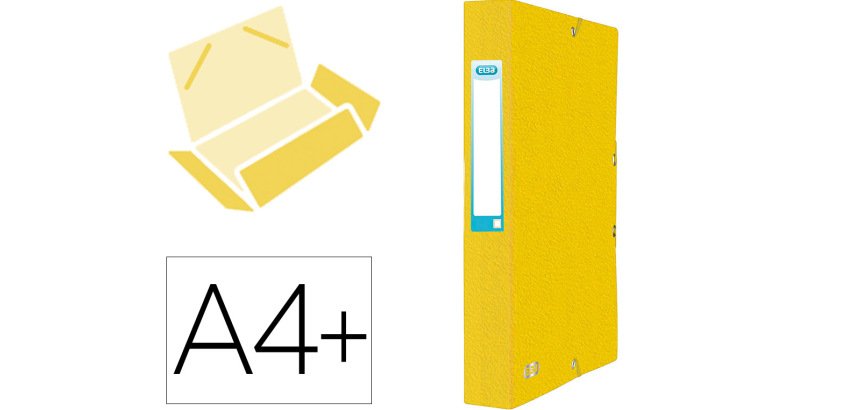 Boite classement elba eurofolio carte grainee 600g  7/10e a4+ dos 60mm 3 rabats   elas etiquette dorsale jaune