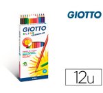 Crayon couleur giotto elios wood free corps triangulaire  mine extra-resistante 2,8mm   etui carton accrochable 12