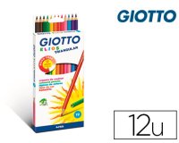 Crayon couleur giotto elios wood free corps triangulaire  mine extra-resistante 2,8mm   etui carton accrochable 12