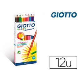 Crayon couleur giotto elios wood free corps triangulaire  mine extra-resistante 2,8mm   etui carton accrochable 12