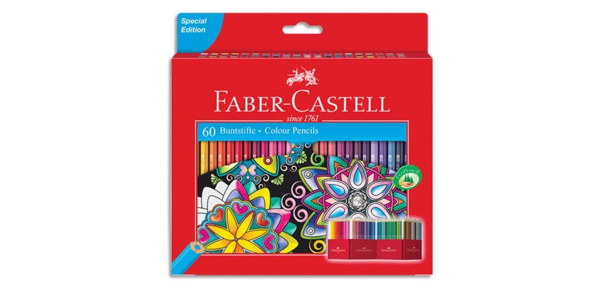 Crayon couleur faber-castell chateau accordeon mine        resistante etui carton 60     couleurs fluos metallises