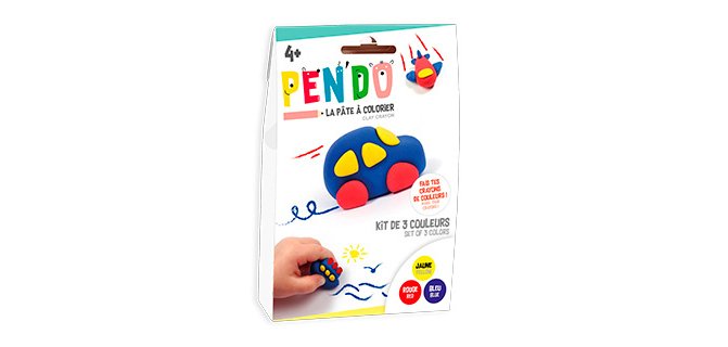 Pate a modeler dtm pen'do crayon a colorier apres       sechage lot 3 couleurs        vehicules