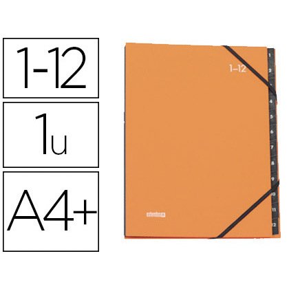 Trieur extendos carton balacron mat 240x320mm numérique 12 compartiments fermeture élastique orange