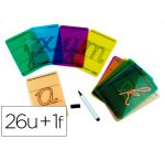 Carte lettres a tracer majuscules plastique          translucide lavable 160x90mm  26 unites + 1 feutre