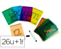 Carte lettres a tracer majuscules plastique          translucide lavable 160x90mm  26 unites + 1 feutre