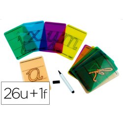 Carte lettres a tracer majuscules plastique          translucide lavable 160x90mm  26 unites + 1 feutre