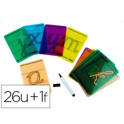 Carte lettres a tracer majuscules plastique          translucide lavable 160x90mm  26 unites + 1 feutre