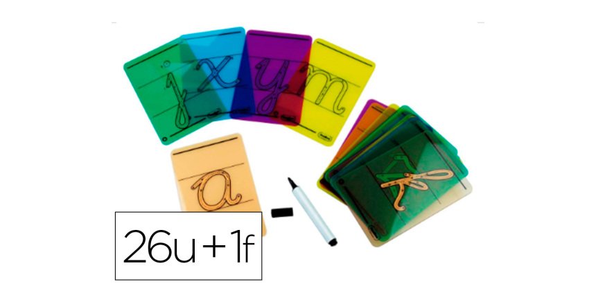 Carte lettres a tracer majuscules plastique          translucide lavable 160x90mm  26 unites + 1 feutre