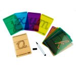 Carte lettres a tracer minuscules plastique          translucide lavable 160x90mm  26 unites + 1 feutre