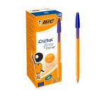 Stylo-bille bic cristal corps hexagonal orange transparent  encre bleue visible pointe    fine 0,8mm pack 90 + 10un