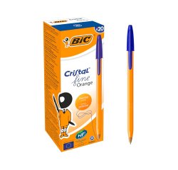 Stylo-bille bic cristal corps hexagonal orange transparent  encre bleue visible pointe    fine 0,8mm pack 90 + 10 unites