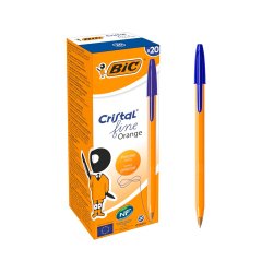 Stylo-bille bic cristal corps hexagonal orange transparent  encre bleue visible pointe    fine 0,8mm pack 90 + 10un