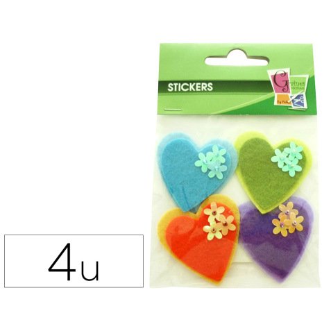 Feutrine adhesive forme coeur graine creative decorer       pochette 4 unites assorties