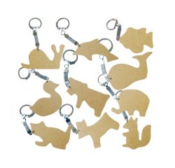 Porte-cles en bois a decorer assortiment differentes       formes 55x55mm lot 10 unites