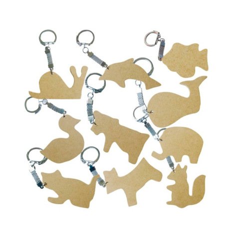 Porte-cles en bois a decorer assortiment differentes       formes 55x55mm lot 10 unites