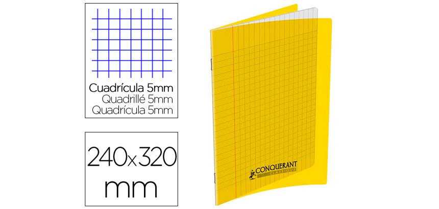 Cahier pique conquerant classique special deficient   visuel polypropylene incolore 240x320mm 96p 90g s2,5mm noir