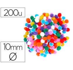 Pompons fontorpin polypropylene petite taille   10mm mix couleurs assorties   200 unites
