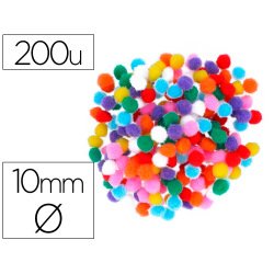 Pompons fontorpin polypropylene petite taille   10mm mix couleurs assorties   200 unites