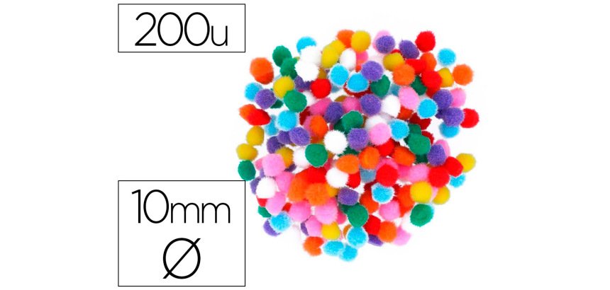 Pompons fontorpin polypropylene petite taille   10mm mix couleurs assorties   200 unites