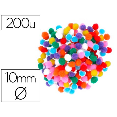 Pompons fontorpin polypropylene petite taille   10mm mix couleurs assorties   200 unites