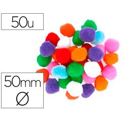 Pompons fontorpin polypropylene grande taille   50mm mix couleurs assorties   50 unites