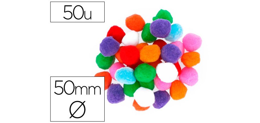 Pompons fontorpin polypropylene grande taille   50mm mix couleurs assorties   50 unites