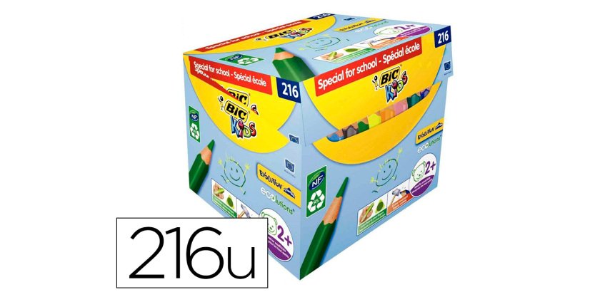 Crayon couleur bic kids evolution triangulaire resine de synthese ultra-resistant   maxi classpack 216 unites