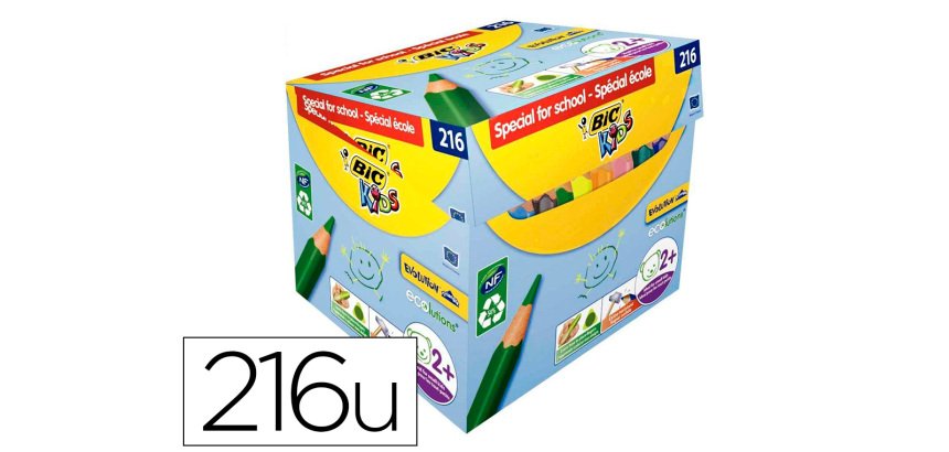 Crayon couleur bic kids evolution triangulaire resine de synthese ultra-resistant   maxi classpack 216un