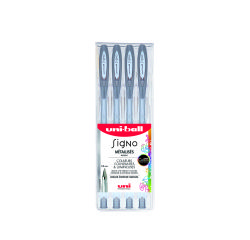Roller uniball signo encre gel resistant pointe moyenne  trace 0,7mm coloris metallise argent pochette de 4un