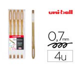Roller uniball signo encre gel resistant pointe moyenne  trace 0,7mm coloris metallise or pochette de 4un