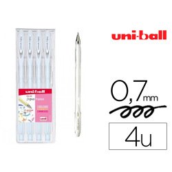 Roller uniball signo encre gel resistant pointe moyenne  trace 0,7mm coloris pastel    blanc pochette de 4un