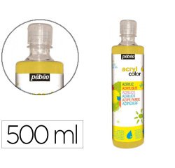 Gouache acrylique pebeo acrycolor indelebile couvrante brillante miscible tout support jaune primaire flacon 500ml