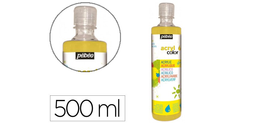 Gouache acrylique pebeo acrycolor indelebile couvrante brillante miscible tout support jaune primaire flacon 500ml