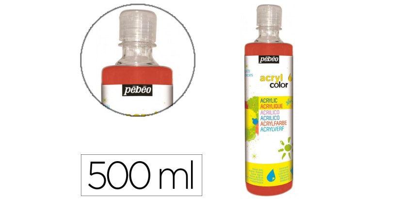 Gouache acrylique pebeo acrycolor indelebile couvrante brillante miscible tout support rouge primaire flacon 500ml